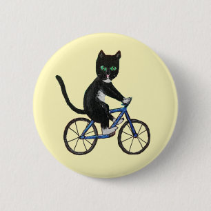 Cycling cat pin badge Black and white cat