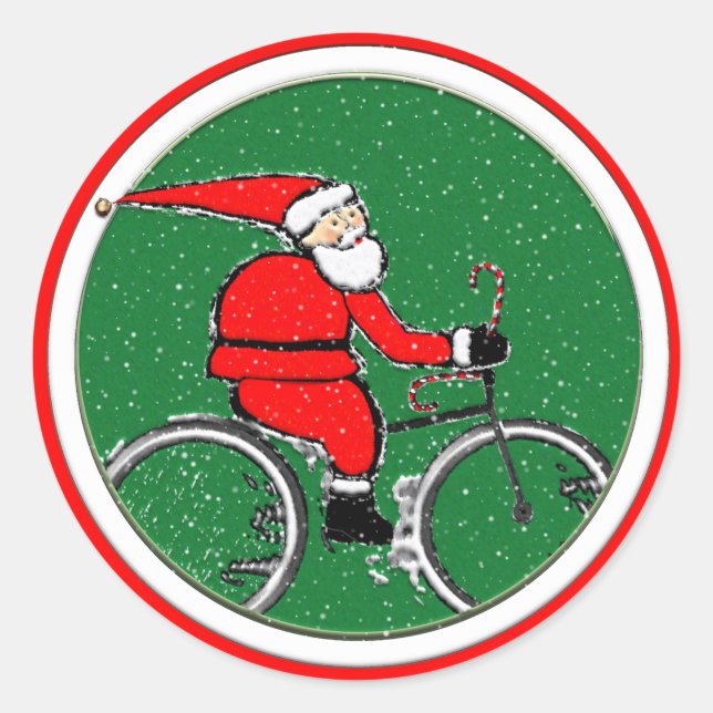Cycling Christmas Classic Round Sticker (Front)
