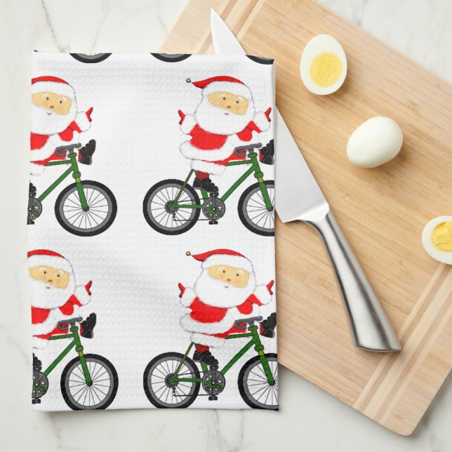 Cycling Christmas Tea Towel (Quarter Fold)
