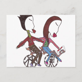 cycling couple on postcard