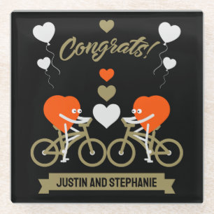 Cycling Couple Romantic Wedding And Valentine Glass Coaster