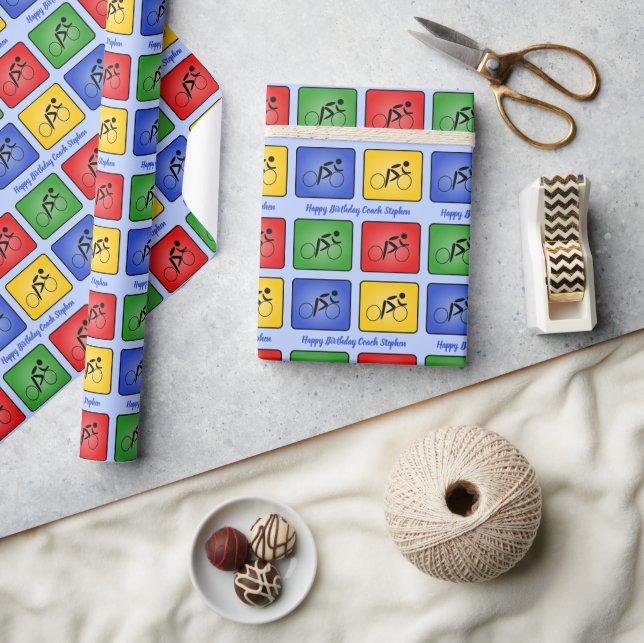 Cycling custom text four icons colourful wrapping paper (Crafts)