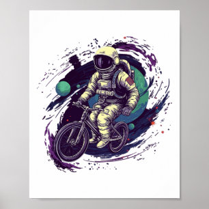 Cycling Cyclist Astronaut On Bicycle In Space Gala Poster