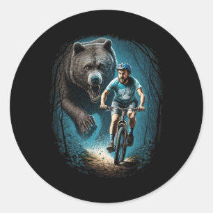 Cycling Cyclist Grizzly Bear Mtb Mountain Biking Classic Round Sticker