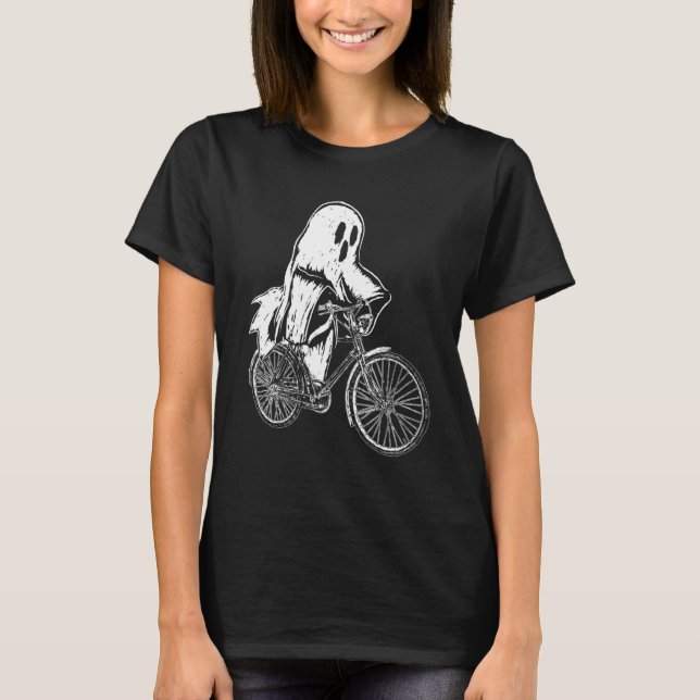 Cycling Cyclist Halloween Ghost Riding Bicycle Bik T-Shirt (Front)