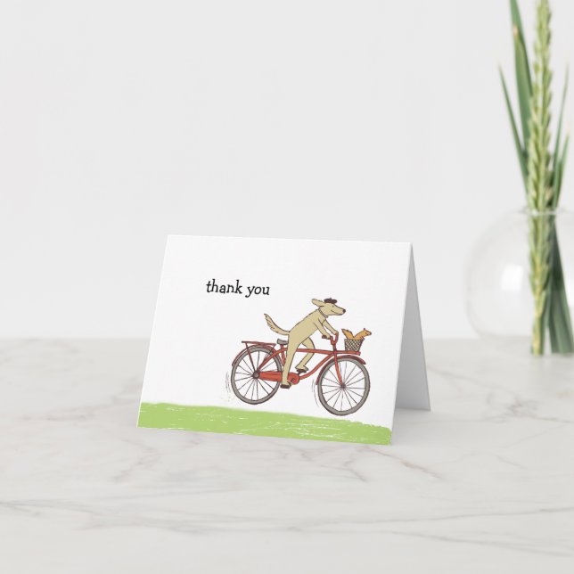 Cycling Dog and Squirrel | Cute Thank You Cards (Front)