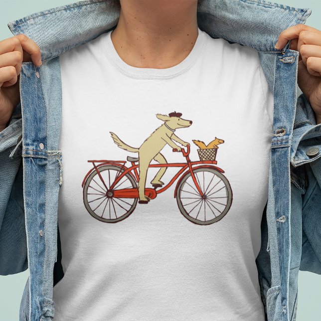 Cycling Dog and Squirrel Fun Animal Art Whimsical T-Shirt (Creator Uploaded)