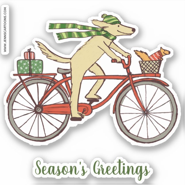 Cycling Dog and Squirrel Season's Greetings Cute (Front)