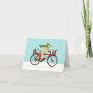 Cycling Dog and Squirrel Whimsical Happy Holiday Card