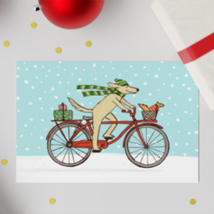 Cycling Dog and Squirrel Whimsical Happy Holiday Card