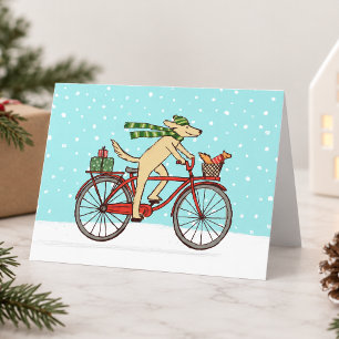 Cycling Dog and Squirrel Whimsical Happy Holiday Card
