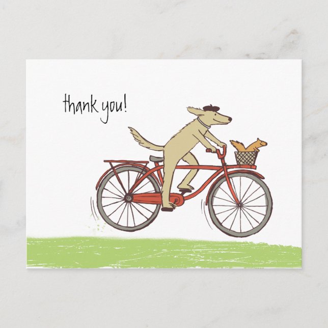 Cycling Dog and Squirrel Whimsical Thanks Custom Postcard (Front)