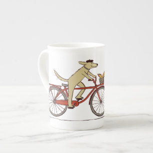 Cycling Dog with Squirrel Friend - Fun Animal Art Bone China Mug