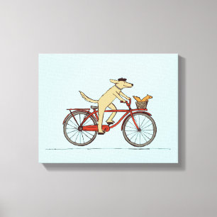 Cycling Dog with Squirrel Friend - Fun Animal Art Canvas Print