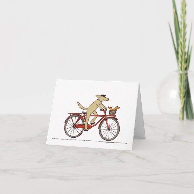 Cycling Dog with Squirrel Friend - Fun Animal Art Thank You Card (Front)