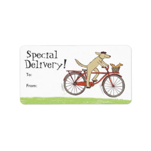 Cycling Dog with Squirrel Friend Gift Labels