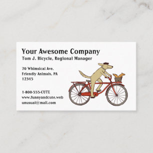 Cycling Dog with Squirrel Friend - Whimsical Art Business Card