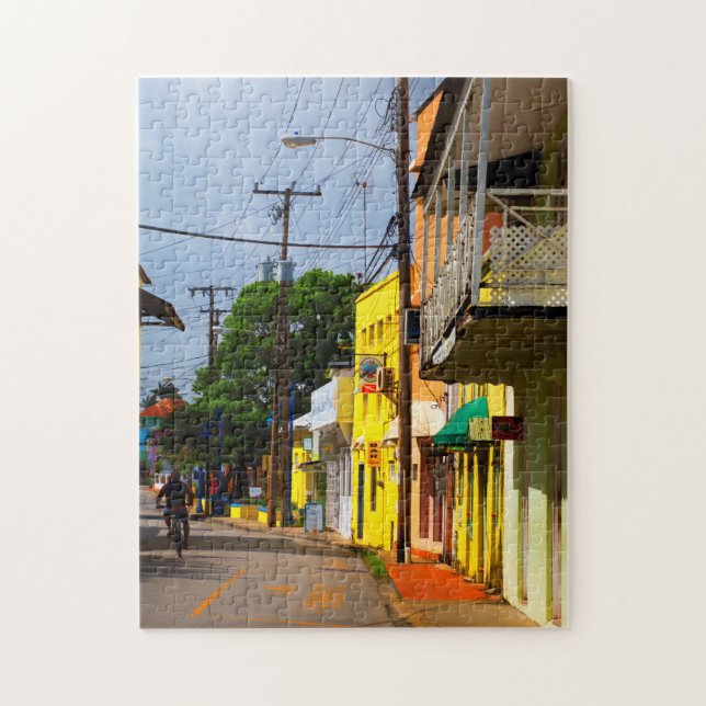Cycling down Queen Street, Speightstown, Barbados Jigsaw Puzzle (Vertical)