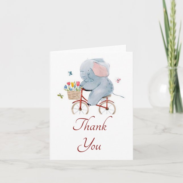 Cycling Elephant Thank You Card (Front)