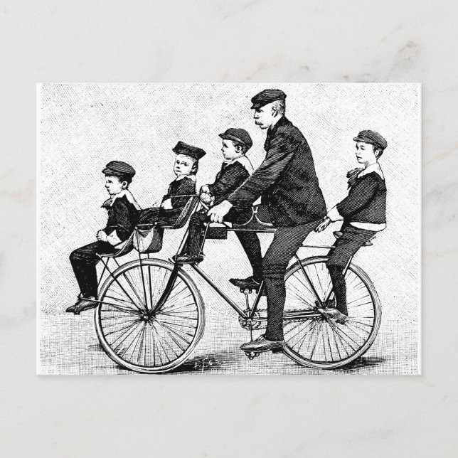 Cycling Family - Vintage Bicycle Illustration Postcard (Front)