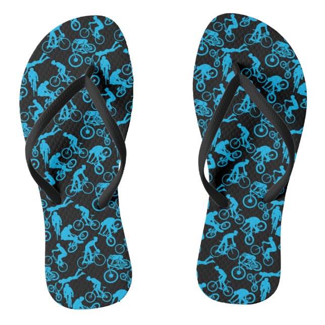 Cycling Freestyles Pattern.b x4 Black BG Flip Flops (Footbed)