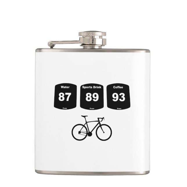 Cycling Fuel: Water, Sports Drink, Coffee Hip Flask (Front)