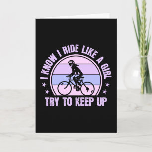 Cycling Girl Try to Keep Up Retro Bicycle Card