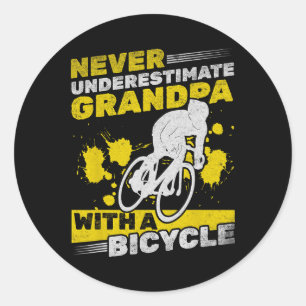 Cycling Grandpa Never Underestimate Grandpa With A Classic Round Sticker