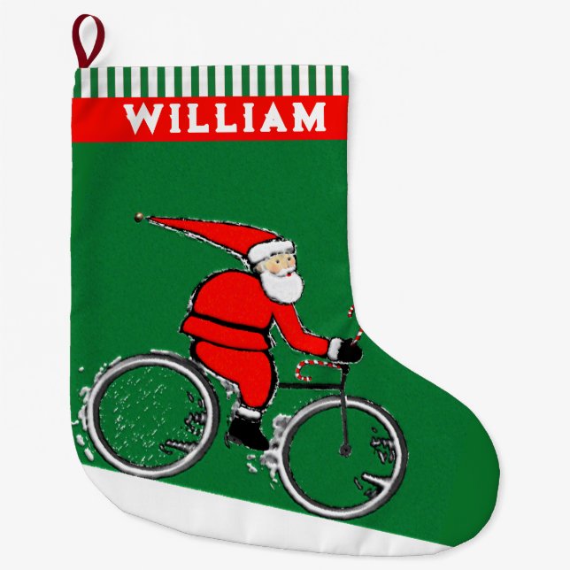 Cycling Holiday Large Christmas Stocking (Front)