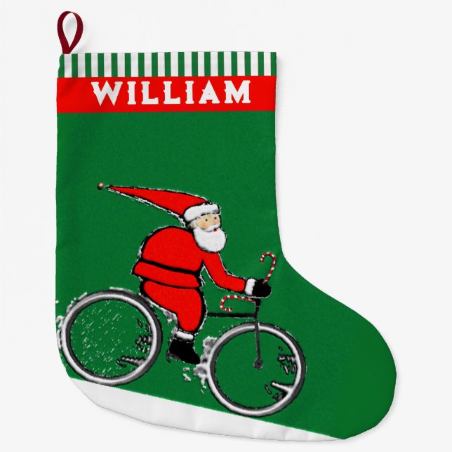 Cycling Holiday Large Christmas Stocking (Front)