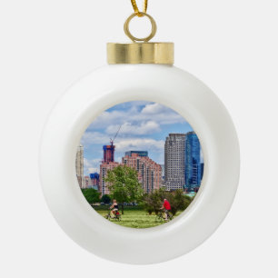 Cycling in Liberty State Park Ceramic Ball Christmas Ornament