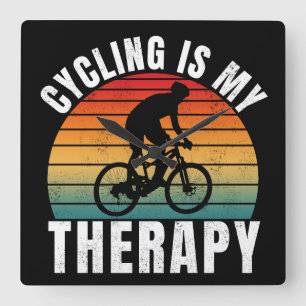 Cycling is my therapy Funny Vintage Typography Square Wall Clock