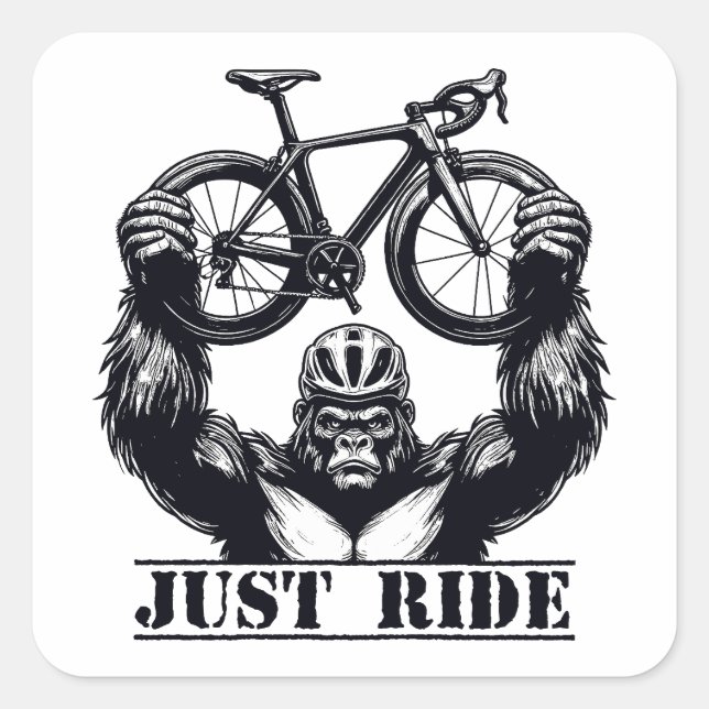Cycling Just Ride Gorilla Square Sticker (Front)