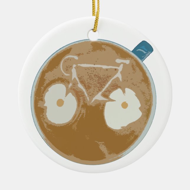 Cycling Latte Art Ceramic Tree Decoration (Front)