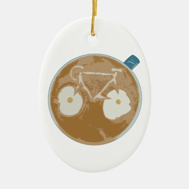 Cycling Latte Art Ceramic Tree Decoration (Front)