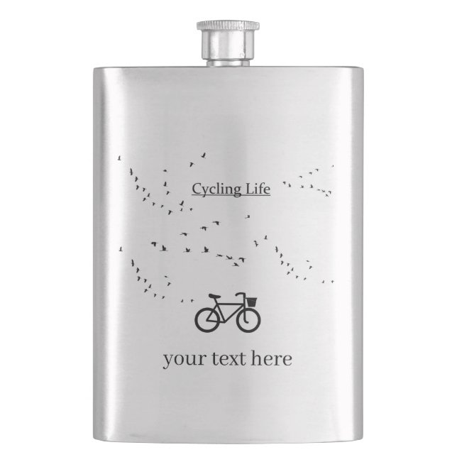 Cycling Life, free as a bird customisable Hip Flask (Front)