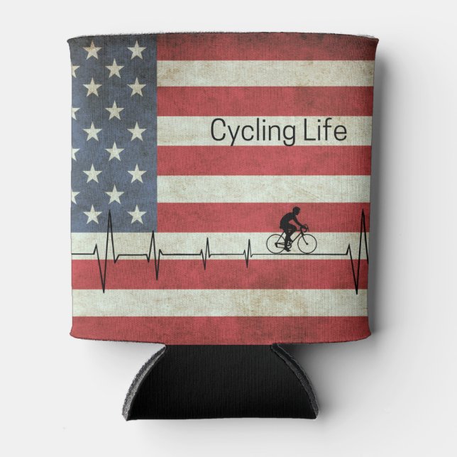 Cycling Life, Stars and Stripes  Can Cooler (Front)