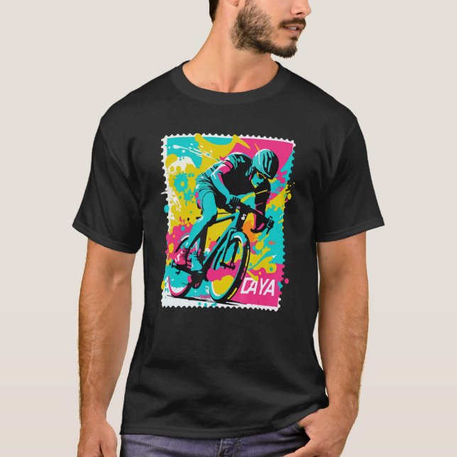 Cycling racing bike rider stamp cool cyclist T-Shirt (Front)