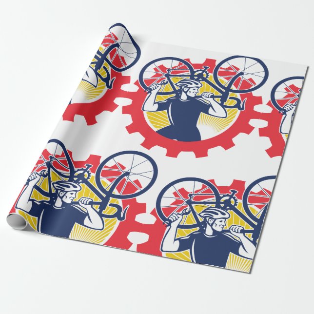 Cycling Repairs Cyclist Wrapping Paper (Unrolled)