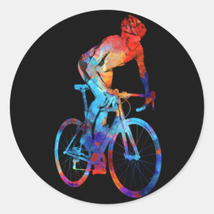 Cycling Road Bicycle Watercolor Painting Classic Round Sticker