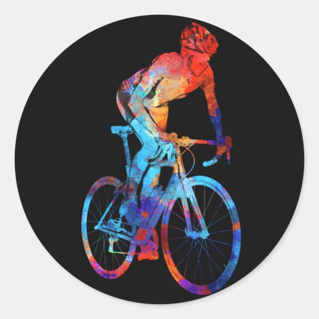 Cycling Road Bicycle Watercolor Painting Classic Round Sticker (Front)