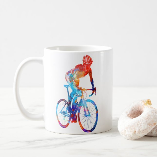 Cycling Road Bicycle Watercolor Painting Coffee Mug (With Donut)
