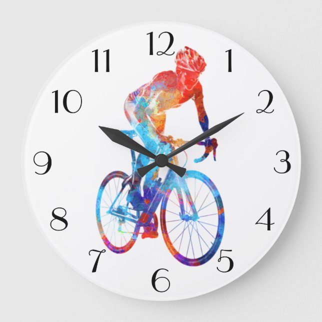 Cycling Road Bicycle Watercolor Painting Large Clock (Front)
