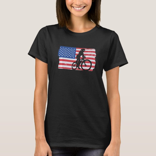 Cycling Road Bike Us Flag Cyclist 1 T-Shirt (Front)