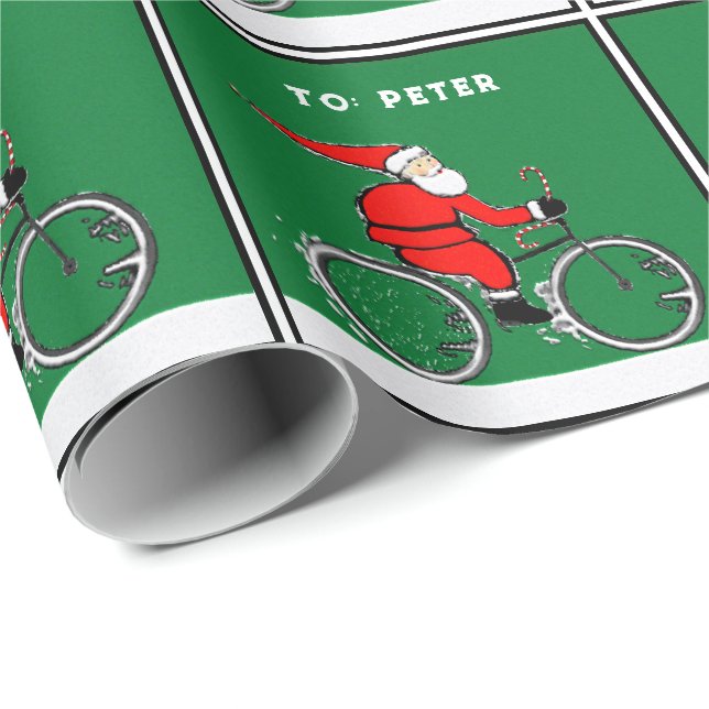 Cycling Santa Christmas Gift Wrapping Paper (Roll Corner)