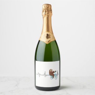 Cycling Sloth Heartbeat Cyclist Gift Cycling Sloth Sparkling Wine Label