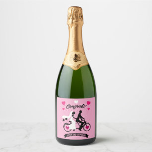 Cycling Tandem Romantic Wedding And Engagement Sparkling Wine Label