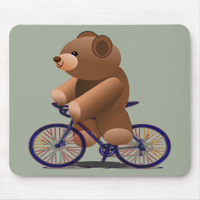 Cycling Teddy Bear Print Mouse Mat (Front)