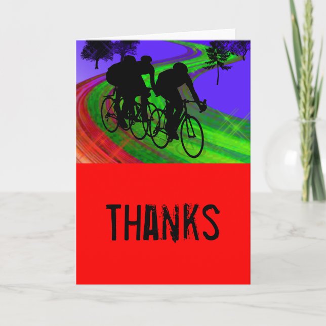 Cycling Trio on Ribbon Road Thanks Thank You Card (Front)