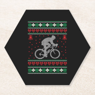 Cycling Ugly Christmas Sweater Paper Coaster